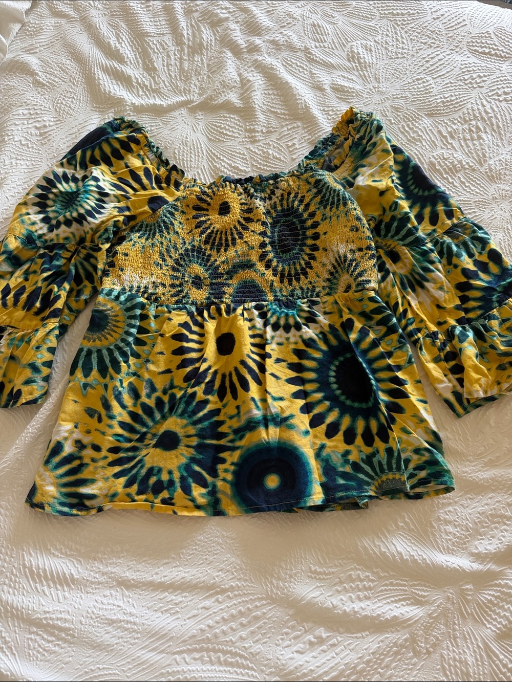 Terra & Sky Yellow Floral Smocked Peasant Blouse